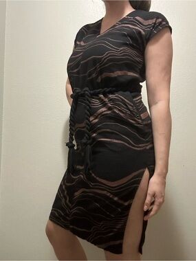 Tonlé Zero Waste Recycled Textile Midi Dress Rope Belt Slit Small Ethical